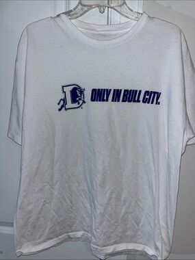 Bull Durham Bulls White Duke Royal Blue Baseball MILB minor League T shirt L